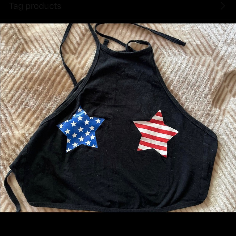 Black American flag star halter top